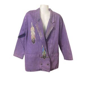 Womens Hand Painted Purple Denim Jacket Southwest Embellished Art 2 Wear Med PKT